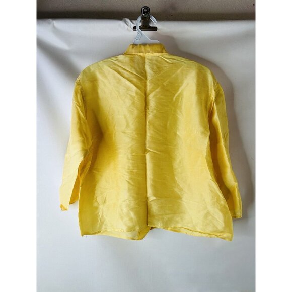 VTG 60s Womens Medium Dainty Silk Loop Collar Button Shirt Blouse Yellow Mod - Picture 5 of 5